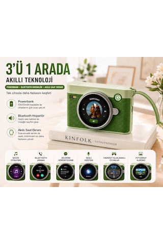 Smart Treasure M3 10000 Mah 22.5w Hızlı Şarjlı Powerbank Bluetooth Hoparlör 1.53 Dokunmatik Akıllı Ekranlı Taşınabilir Şarj Cihazı Yeşil