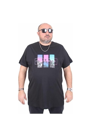 Starbattal Erkek Büyük Beden Sıfır Yaka Tişört California 25145 Sıyah Siyah