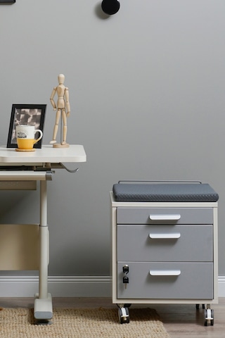 Creo Mobili Çekmeceli Kilitli Tekerlekli Vega Keson, Oturulabilir Ofis Ve Ev Komodini, Ekru/antrasit