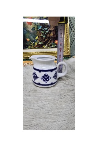 Vintage Mavi Desenli Porselen Sütlük Küçük Boy Servis Sürahisi
