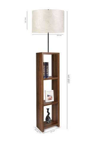 Dekoratif Raflı Ceviz Mdf Lambader Krem Pvc Silindir Başlık Krem