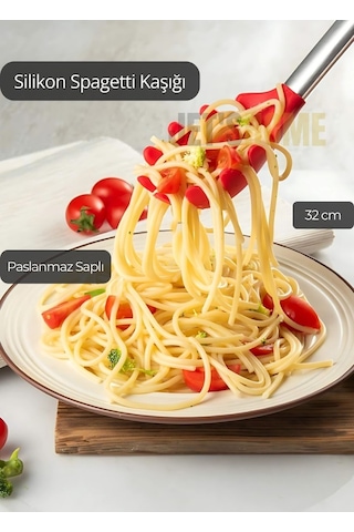 Silikon Spagetti Kaşığı Paslanmaz Saplı Kırmızı 32 Cm Kırmızı