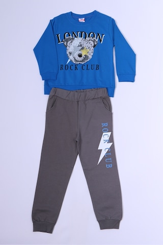 Erkek Çocuk Eşofman Takımı Baskılı Ribanalı C35 Mavi