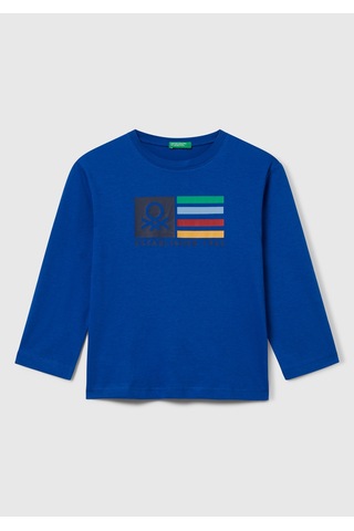 Erkek Çocuk Çok Renkli Logo Baskılı Bisiklet Yaka Uzun Kollu T-shirt Lacivert