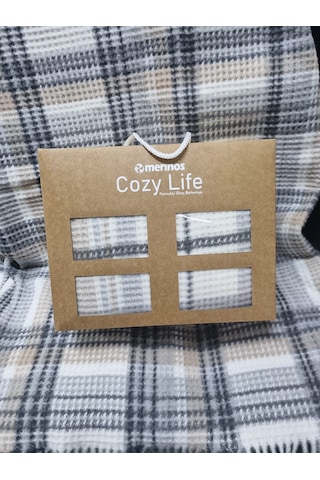 Merinos Cozy Life Pamuklu Skoç Püsküllü Tv Battaniyesi Pland, Gri, Bej Gri - Bej