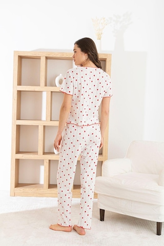 Nisanca Venice Dream %100 Pamuk Minimal Desenli Kadın Pijama Takımınefes Alabilir, Rahat Ev Giyim Seti Kırmızı