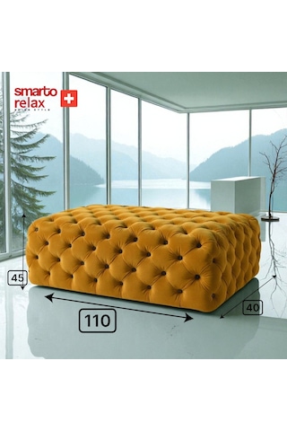 Smarto Relax Swiss Style Kapitone Puf, Kadife Polyester, 110x45x40 Cm, Ayaksız Sarı