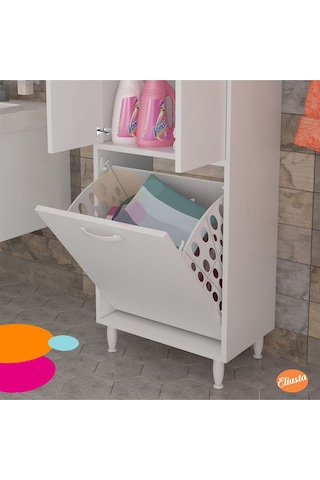 Kirli Sepetli Banyo Dolabı Beyaz
