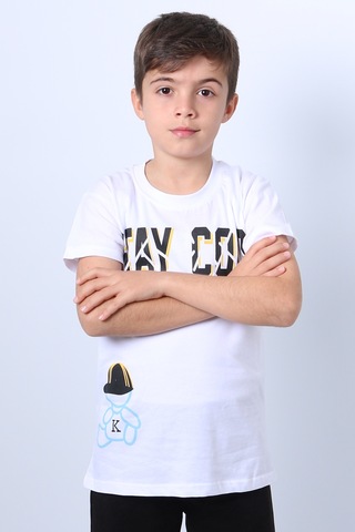 Erkek Çocuk Tişört Stay Cool Baskılı Bisiklet Yaka F18 Beyaz