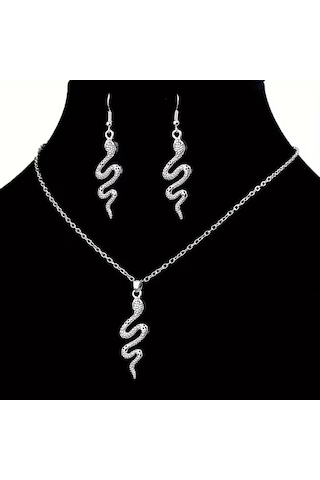Crystal Snake Özel Tasarım Kolye Küpe Takı Seti Bulgari Model Gümüş