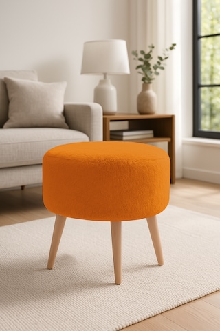 Yuvarlak Puf - 40cm - Welsoft Kumaş - Turuncu