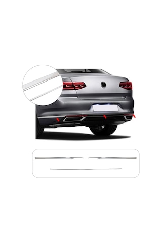 Volkswagen Passat B8.5 Uyumlu 2015 Ve Üzeri Krom Arka Tampon Çıtası 3 Parça Paslanmaz Çelik