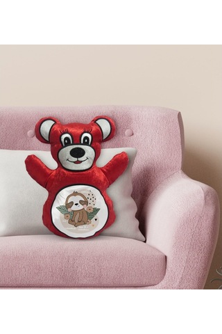 Bk Gift Tembel Hayvan Tasarımlı Kırmızı Ayıcık Yastık-1