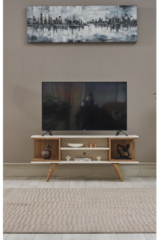 Ahşap Tv Sehpası 150x35x58 Cm Kapaksız 1 Orta Raflı Çok Renkli
