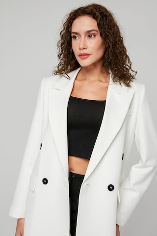 Ekru Regular Astarlı Kruvaze Kapama Dokuma Blazer Ceket 001