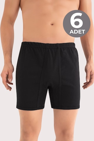 Arma Yıldız Erkek Paçalı Külot Boxer 6'lı Paket Siyah %100 Pamuk Penye Siyah