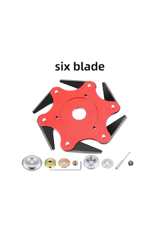 Xiyyadms Dayanıklı Mangan Çelik Ot Kesici Bıçağı - Altı Yaprak Döner Disk + Dörtlü Aksesuar Seti, Verimli Bahçe Bakımı İçin Kolay Kurulumlu