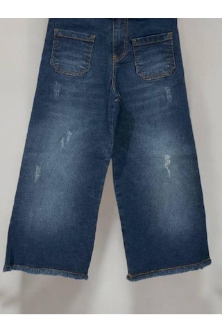 Çikoby Kız Çocuk Yüksek Bel Lycralı Yumuşak Dokulu Bol Paça Kot Pantolon-14814 Mavi