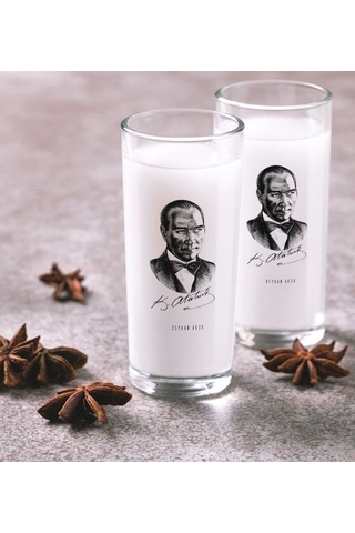 Kişiye Özel Renkli Baskılı Atatürk Temalı İkili Rakı Bardağı Seti-14