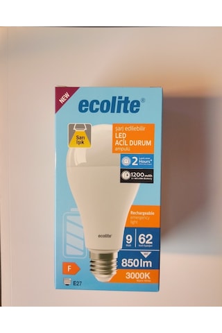 Ecolite Led Şarjlı Ampul A65 9w 3000k E27
