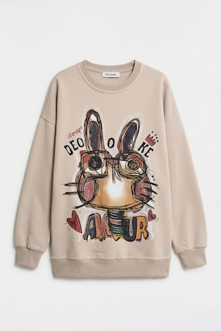 Itsbasic Kadın Ekru Bej W5 Oversize Baskılı %100 Koton Organik Kumaş Sweatshirt