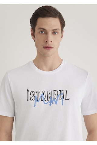 Mavi İstanbul Baskılı Beyaz Erkek T-shirt M067114-620 Beyaz