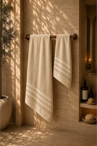 Sahra Model 2'li Banyo Havlu Seti Bej