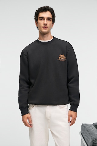 Grımelange IRVING Erkek Yuvarlak Yaka Göğsü Ve Önü Regular Fit Antrasit Sweatshirt