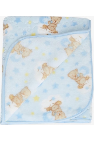 Breeze Golden Yenidoğan Bebek Battaniyesi Emboss Kabartma Ayıcık Desenli Mavi - Mavi