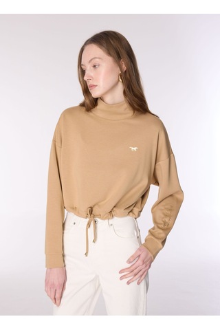Mustang Bej Kadın Dik Crop Baskılı Sweatshirt M4wl-swt-1006