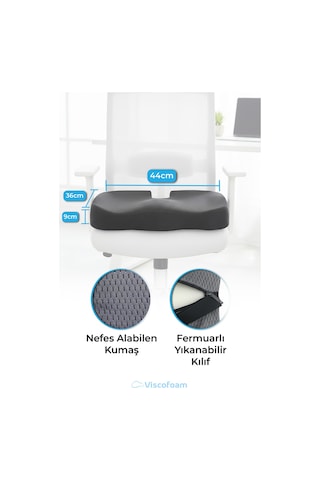 Viscofoam Ortopedik Oturma Minderi Hemeroid Kuyruk Sokumu Coccyx Oturma Minderi Visco Minder Gri