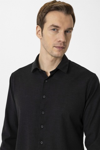 Süvari Siyah Slim Fit Düz Klasik Yaka Gömlek-34083 Siyah