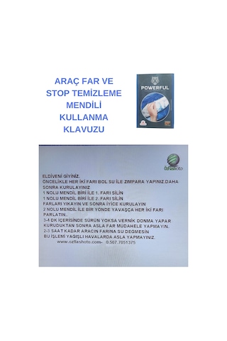 Özf0333 Far Temizleme Parlatma Mendili Seti Tek Araç İçin