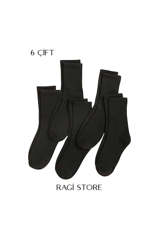 6'lı Beyaz-siyah Tenis Düz Çorap Çok Renkli