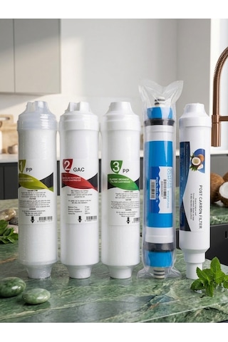 İdeal Mağaza Su Arıtma Cihazı Için 5 Li Filtre Seti Sediment - Aktif Karbon - Blok Karbon - Membran -post Karbon Filtreler Ideal Mağaza 5'Li Filtre Seti