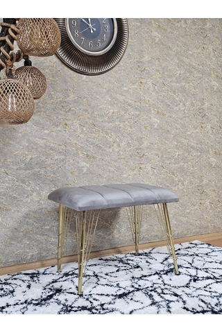 Zafir Metal Gold Tel Ayaklı 60 Cm Puf Bench - Puf - Bench - Oturak - Mutfak Oturağı - Antre Oturağı Gri