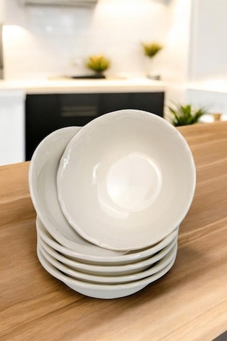 Digithome Mercan 6 Lı Porselen Servis Salata Kasesi Çerezlik 13 Cm Beyaz C1-1-421