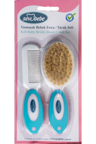 Sevi Bebe Art-401 Naturel Fırça Tarak Seti Mavi