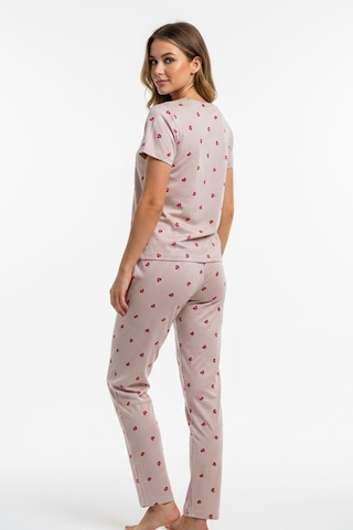 Kompedan Kadın Bisiklet Yaka Yumuşak Dokulu Küçük Kiraz Desenli Kısa Kol Pijama Takım Kahve 70132-4665