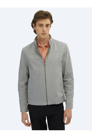 Kip Gri Regular Fit Gizli Kapüşon Casual Dokuma Çift Taraflı Mont Gri