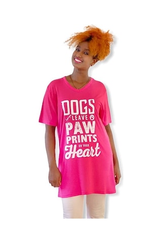 Hayvansever Tişört Dogs Leave Paw Prints İn Your Heart Pembe