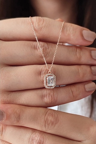Baget Taşlı 925 Ayar Gümüş Kadın Rose Kaplama Kolye (534707361)
