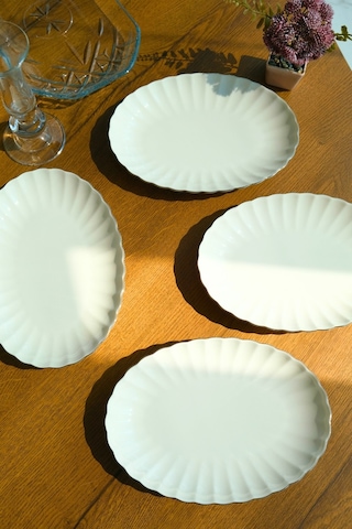 Kütahya Porselen Bone Luz Platin File Kayık Tabak 24x17cm Bnlzf24ky220 4 Lü Ekru