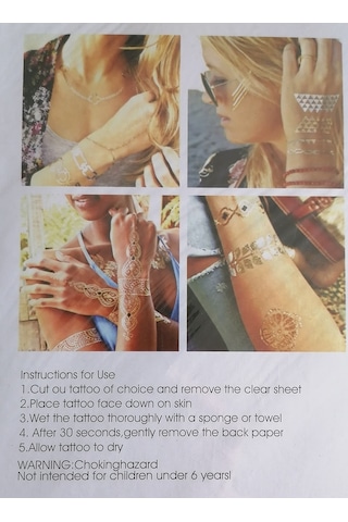 Altın Yaldızlı Geçici Dövme 4 Adet Birden Model2 Altın