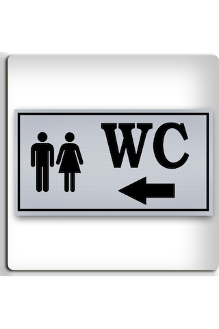 Wc Bay Bayan Sol - Yönlendirme Levhası - Kendinden Yapışkanlı Metalik Gümüş Gri Tabela 8x15 Cm