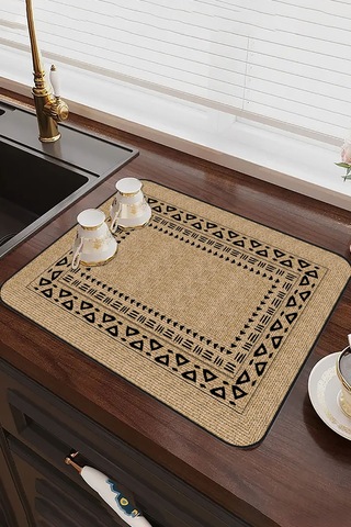 Bej Hasır Görünümlü Microfiber Bulaşık Kurutma Matı Mm019