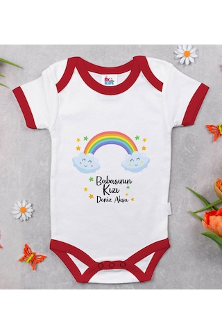 Bk Gift Bk Kids Kişiye Özel Babasının Kızı Tasarımlı Kırmızı Bebek Body Zıbın-1 Çok Renkli