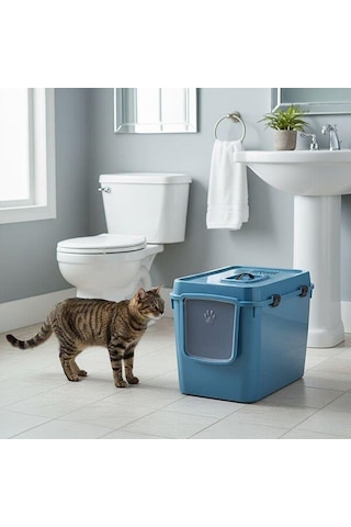 Herniks Handor Kapalı Kedi Tuvaleti 57x39x43 - Mavi