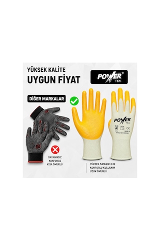 2 Çift Power Tek Nitril Kaplama İş Eldiveni Beden 10 Kaymaz Tutuşlu, Esnek, Dayanıklı İş Güvenliği Eldiveni