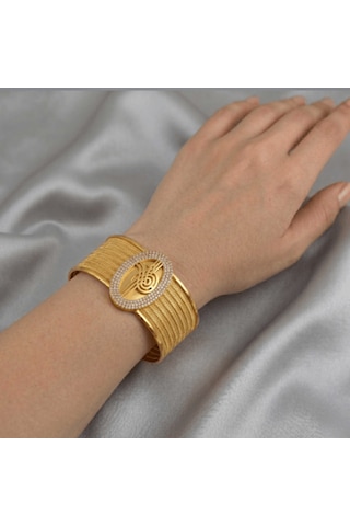 Osmanlı Tug Ralı Oval Tas Lı Kelepc E Bileklik Imitasyon Altın Gold